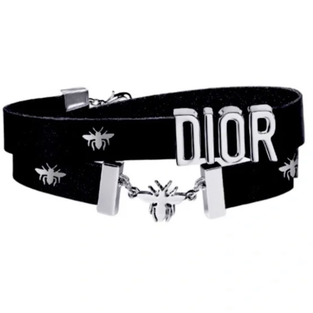 DIOR BEE CALFSKIN LEATHER BRACELET Double Wrap Black